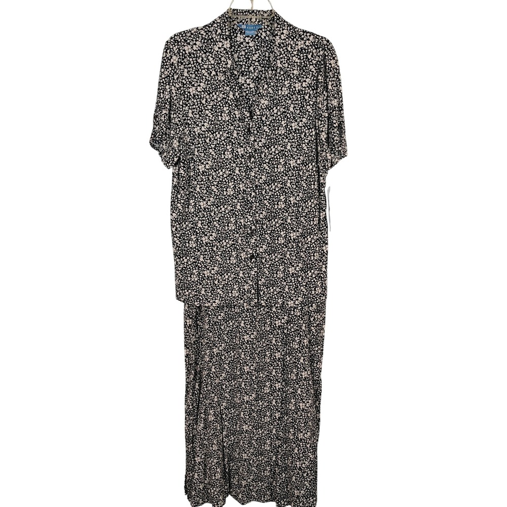 NWT Koret Womens L/XL Skirt Set Black Floral Rayon Cottagecore Grannycore